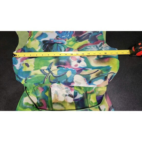 Vintage 80s Danny & Nicole Psychedelic Floral Cocktail Dress Size 10 Green Belt - Picture 8 of 15